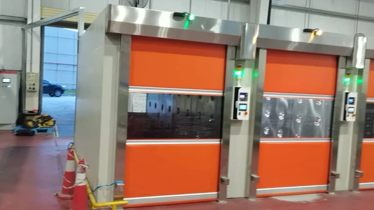 Cargo air shower with pallet cart in cleanroom entrance