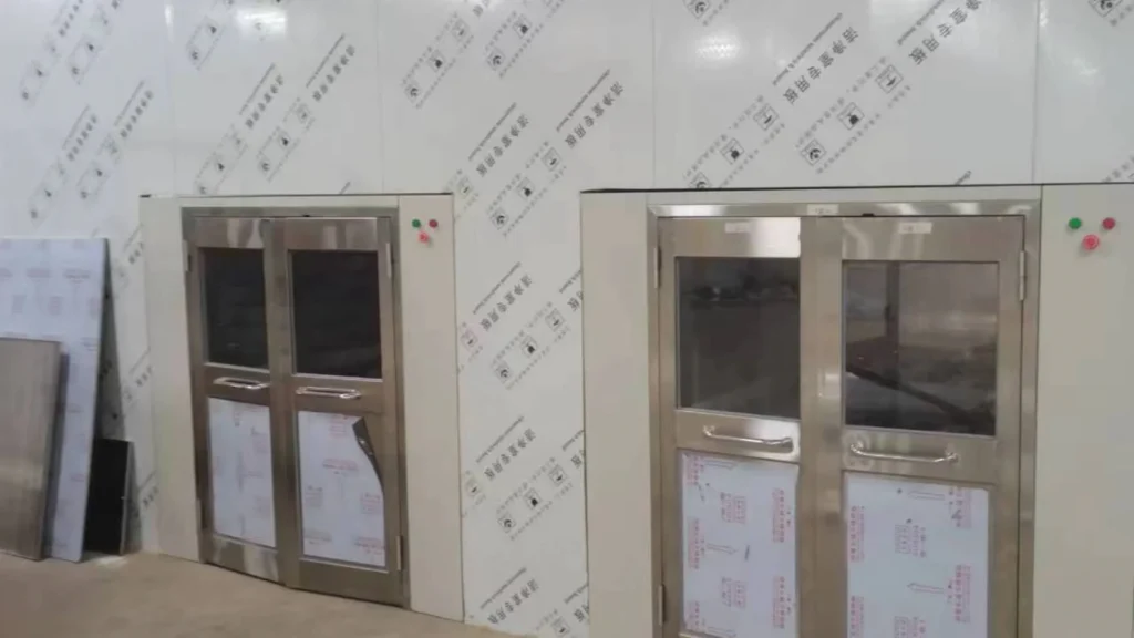 Stainless steel cargo air shower installed in pharmaceutical plant