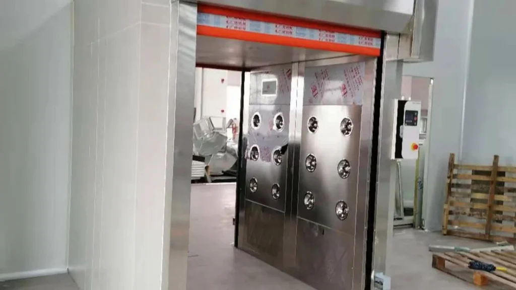 Cargo air shower with HEPA filter and touchscreen control panel